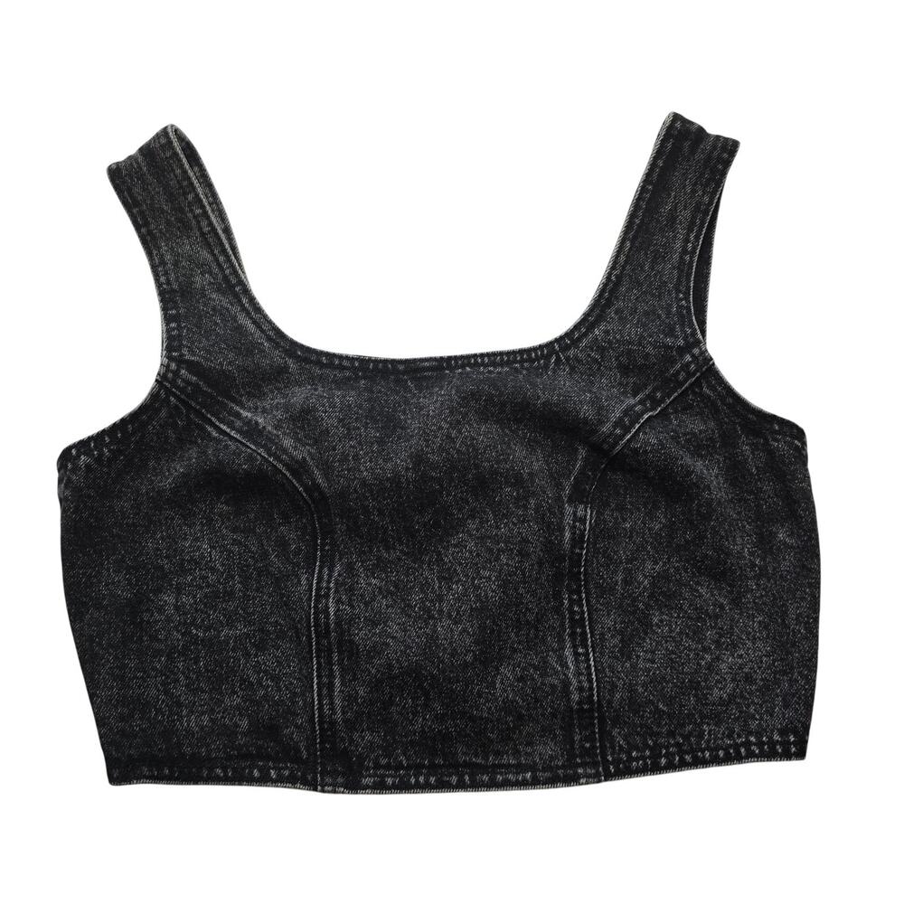 NWT Labelrail x Hana Cross Crop Corset Top in Acid Wash Denim Punk Goth Size 10